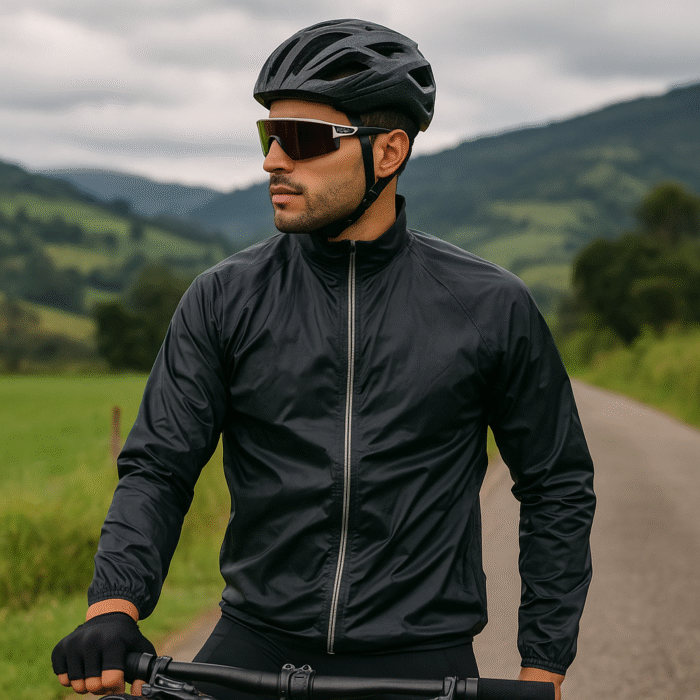 Chaqueta rompevientos semi impermeable negro hombre