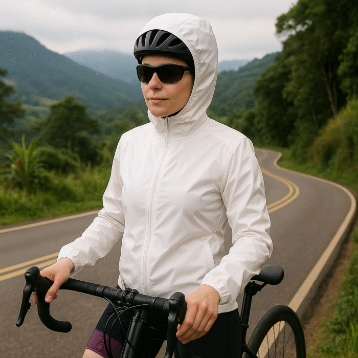 Chaqueta rompevientos semi impermeable blanco mujer